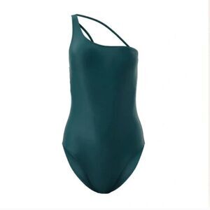 Girlfriend Collective Asymmetrical Split Strap One Piece Swimsuit Teal